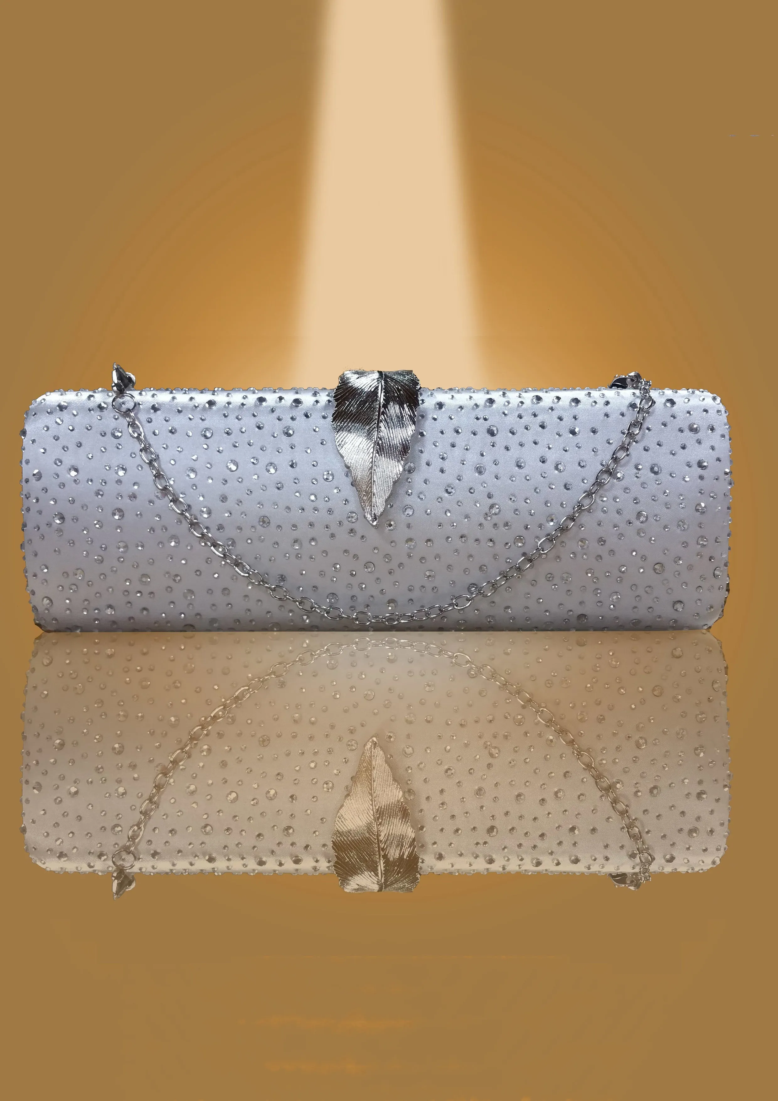 Shimmer Grainy Textured Elongated Clutch with Leaf Clasp (OD - B 30 Blue/ Black/ Silver/ Gold/ Red/ D-Blue)