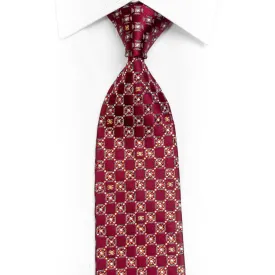 Silver Burgundy Checkered Rhinestone Silk Necktie With Sparkles