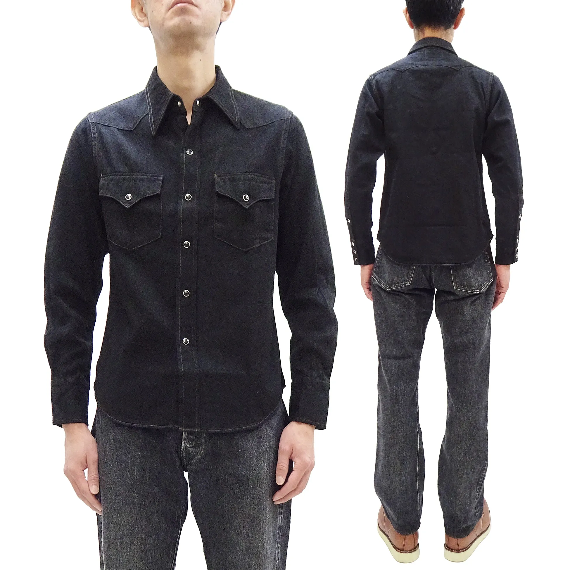 Studio D'artisan Black Western Shirt Men's Casual Amami Mud-Dyed Long Sleeve Snap-Up Shirt SDA SP-124