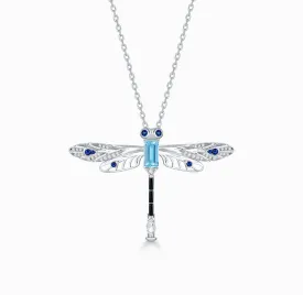 THIALH - FAUNA & FLORA - Dragonfly, Aquamarine, Sapphire and Diamond in 18K White Gold Necklace