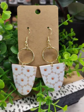 White Geometric Floral Dangle Earrings