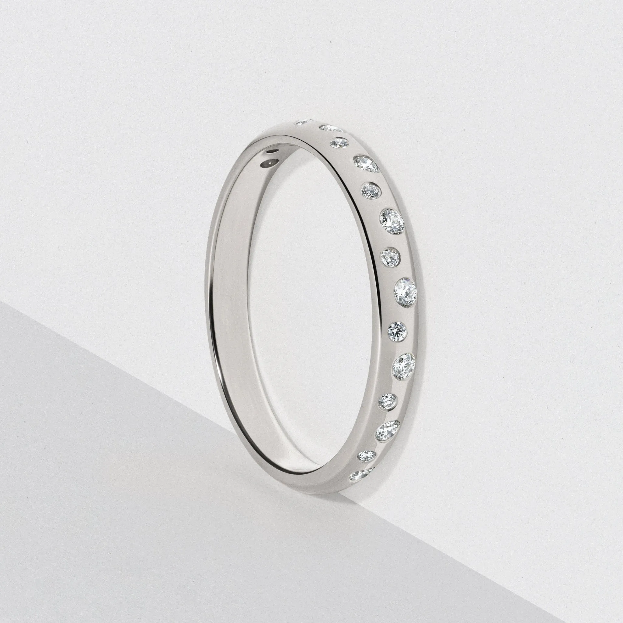 White Gold Scattered Diamond Wedding Band - Polished 2.5mm