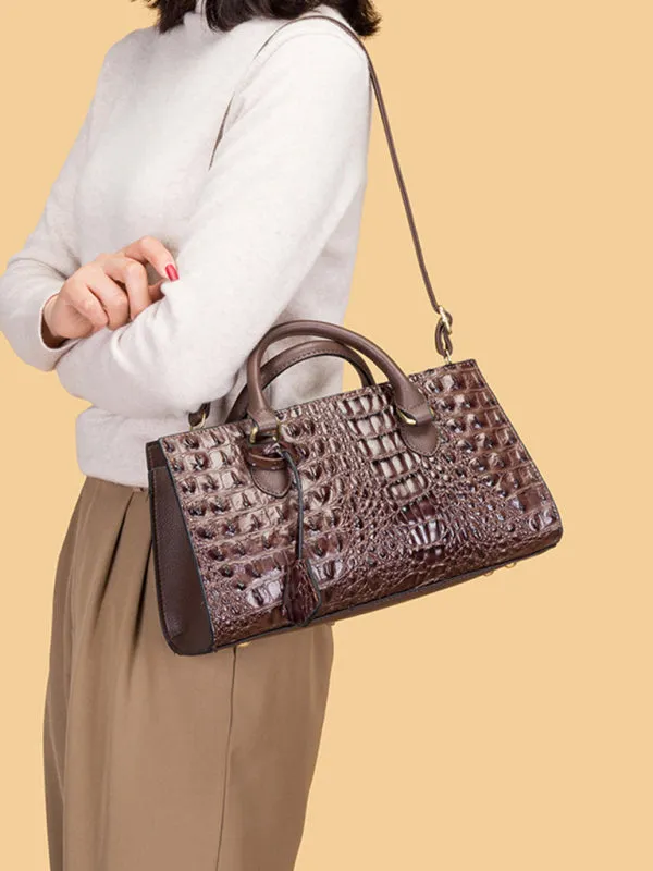 Women's Embossed Crocodile Pattern Shoulder Messenger Bag With Matching Purse