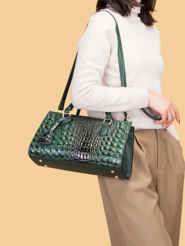 Women's Embossed Crocodile Pattern Shoulder Messenger Bag With Matching Purse