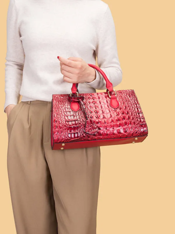 Women's Embossed Crocodile Pattern Shoulder Messenger Bag With Matching Purse