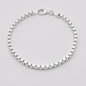 Women’s Silver Box Chain Bracelet 925 Sterling Silver Italian Made