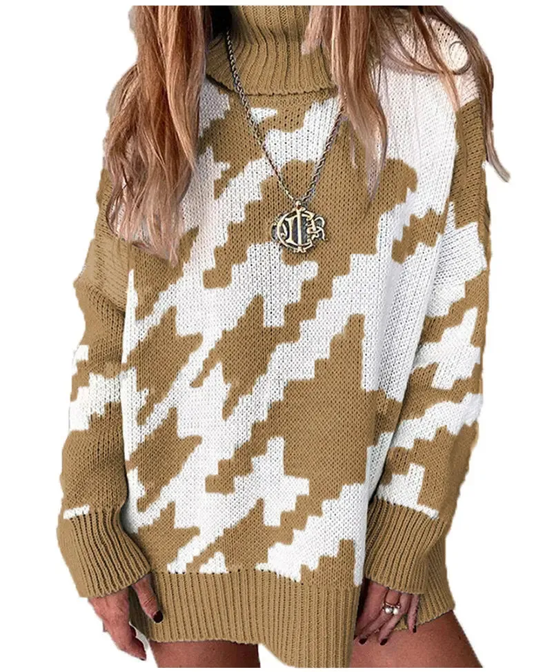 Women's Stitching Contrast Color Lapel Mid-length Sweater