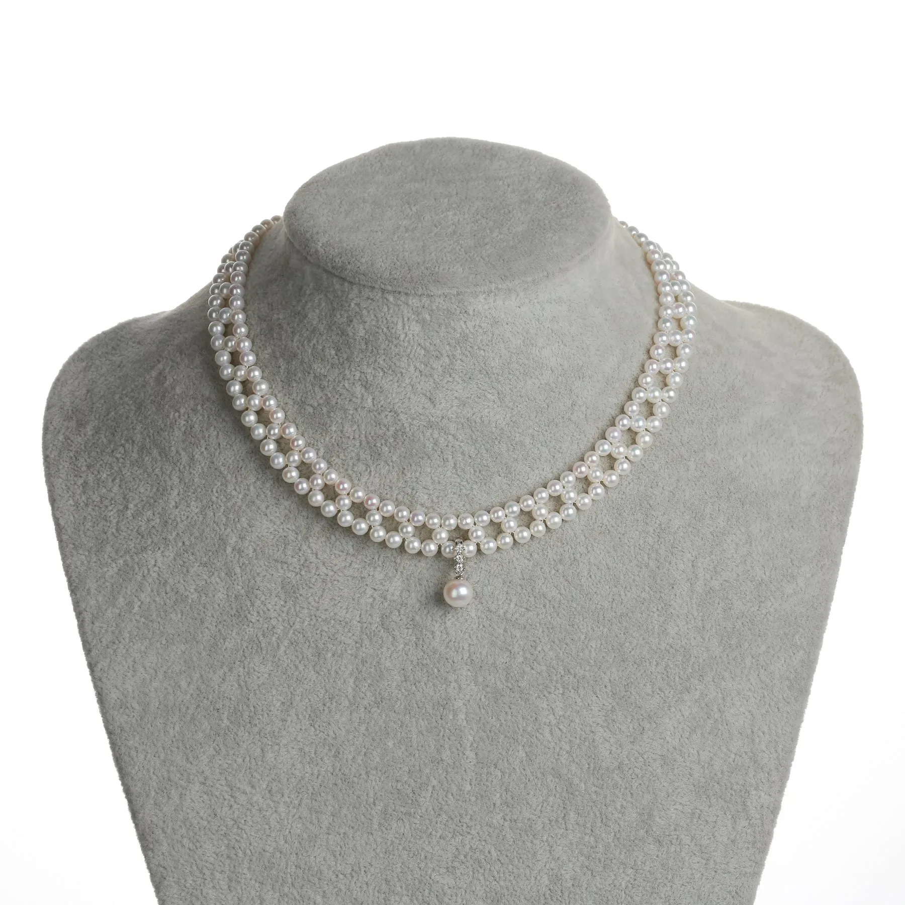 Woven Freshwater Pearl Pendant Strands Necklace